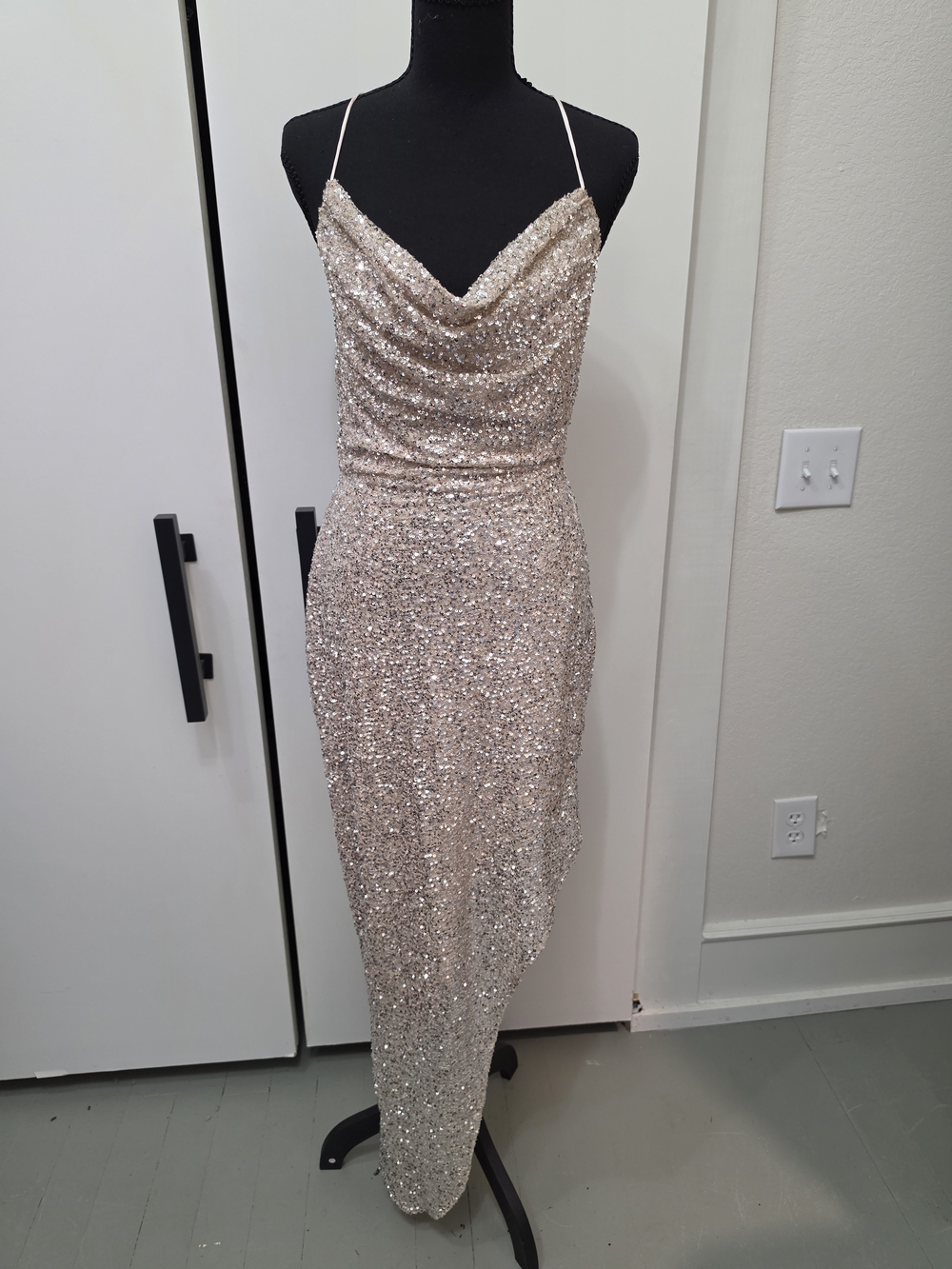 Luxxel Rose Gold Sequin Cowl-Neck Maxi Dress